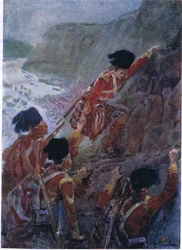 Wolfes Armee erklimmt die Klippen von Quebec 1759, ca. 1920
